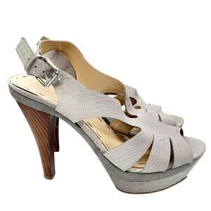 Nine West Hiala Gray Leather Strappy Open-toe Platform Stacked Heels Women's 9M
